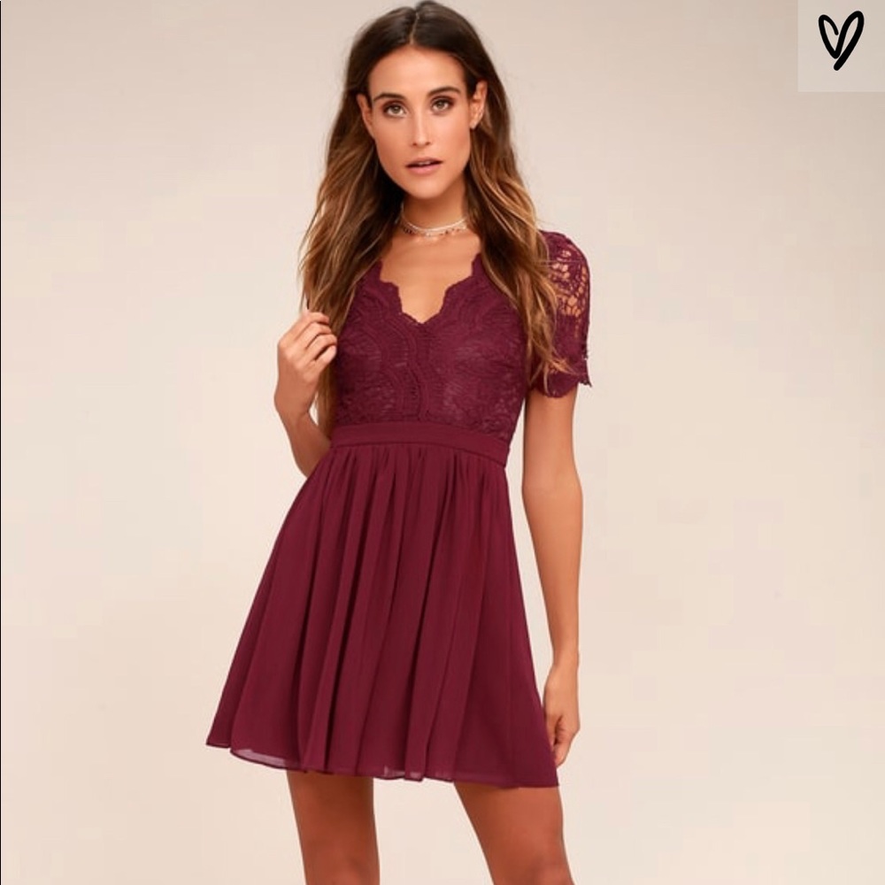 Angel in disguise burgundy lace skater dress